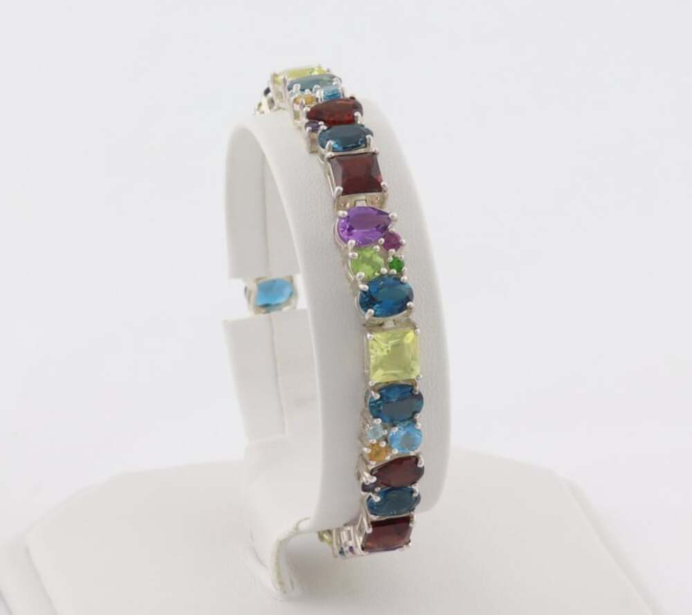 Sterling Silver Natural Multi Gemstone Bracelet 7 1/8" inch